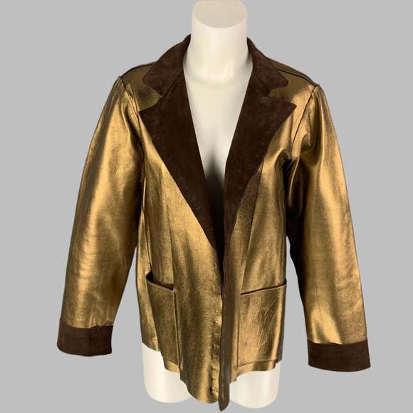 YVES SAINT LAURENT by TOM FORD Gold & Brown Leather Reversible Jacket - Picture 1 of 5